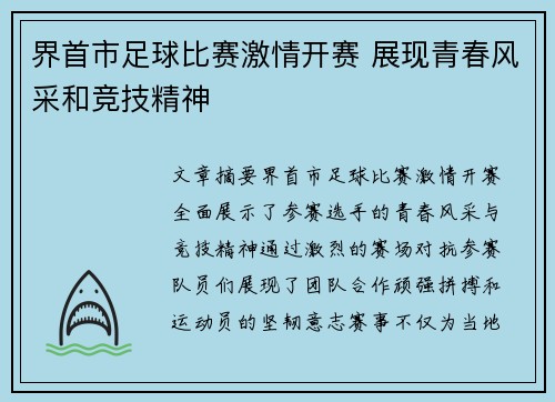 界首市足球比赛激情开赛 展现青春风采和竞技精神