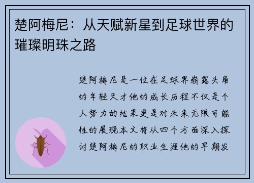 楚阿梅尼：从天赋新星到足球世界的璀璨明珠之路